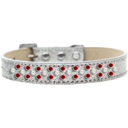 UNCONDITIONAL LOVE Sprinkles Ice Cream Pearl & Red Crystals Dog CollarSilver Size 12 UN847378